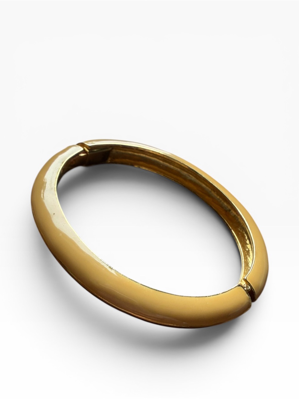 Vintage Enamel Hinged Bangle Bracelet Neutral Two Tone & Gold